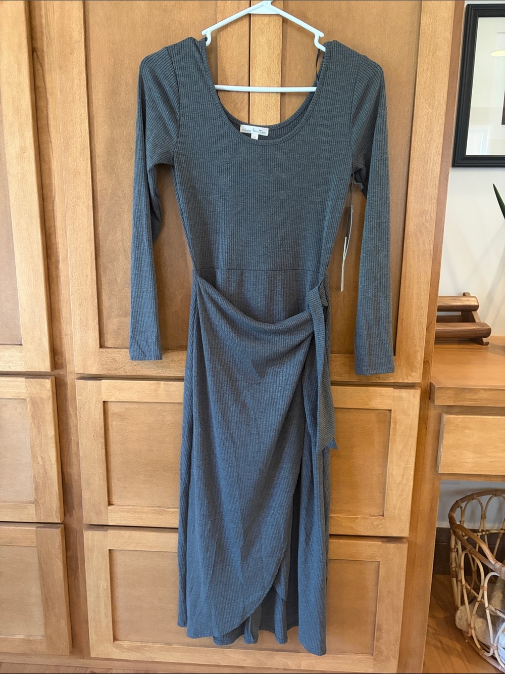 Nine Britton Charcoal Gray Long Sleeve Wrap Midi Dress